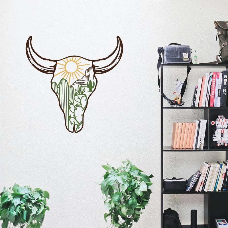 RESACO Cow Skull Metal Wall Art Western Wall Decor Western Bathroom Decorations Southwestern Decor Desert Wall Sculptures for Living Room Bedroom Indoor Outdoor (13in x 13in colorful) - Image 3